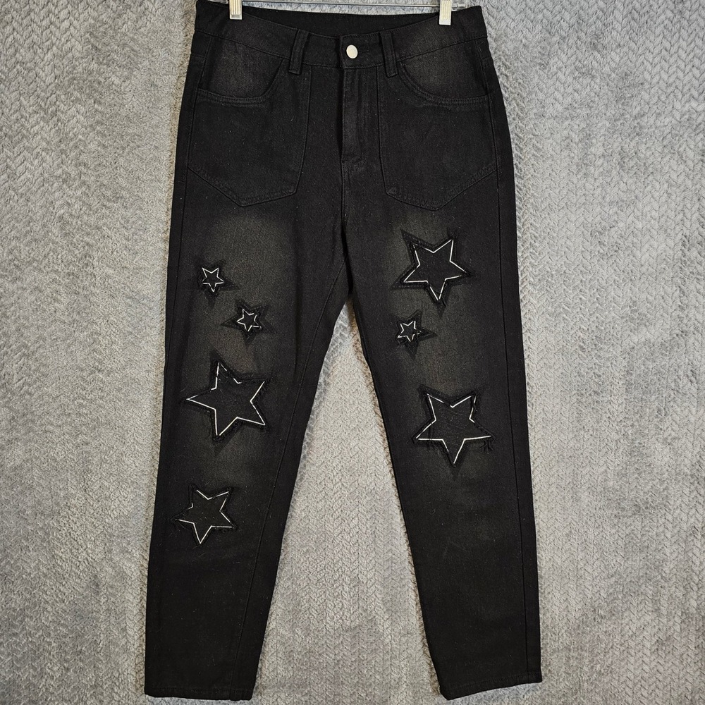 Black Star Patch High Waisted Streetwear Denim Jeans Size 30 Celestial Y2K Style